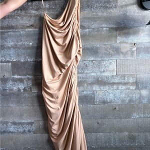 AKIRA Gold Asymmetrical One Shoulder Gown